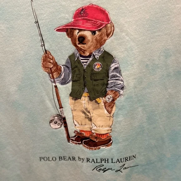 Ralph Lauren Light Blue Tie-Dye Polo Bear Fishing Tee - Picture 2 of 4
